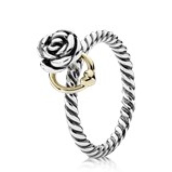 Pandora Jewelry - Pandora Sterling Silver Rope Ring with Rose and 14k Heart Ring
